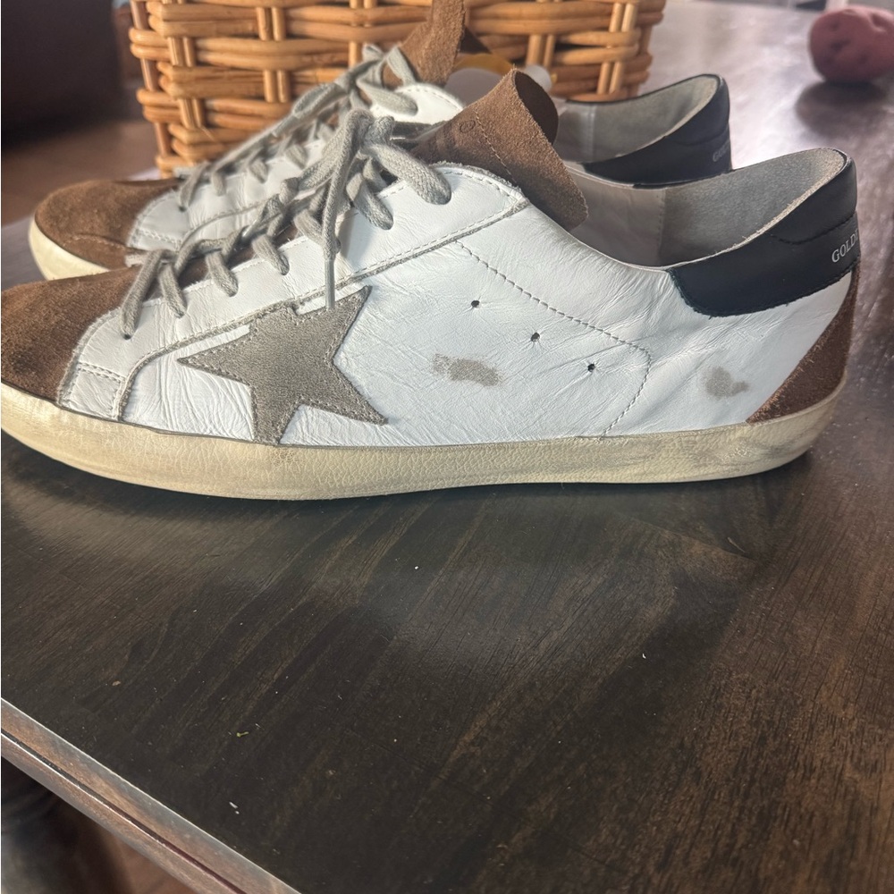 Golden Goose White and Brown Vintage Sneakers
